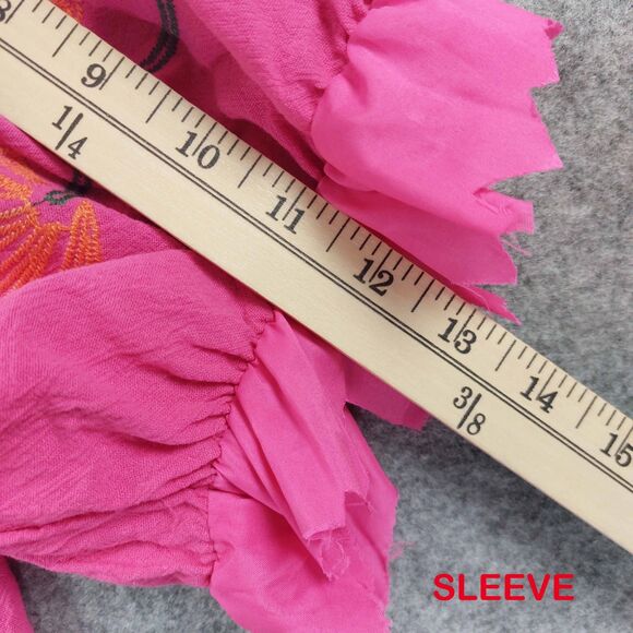 Umgee Womens Boho Peasant Top Sz Large Pink Embroidered Floral Blouse Cotton - Picture 6 of 12